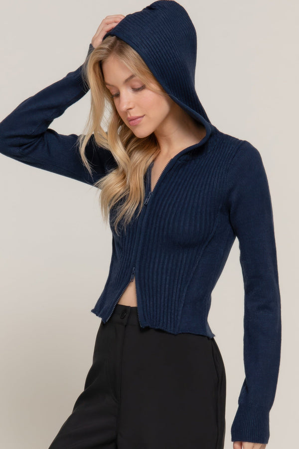 2 - way zip closure sweater hoodie cardigan - Women's sweater - SmartBuyApparel
