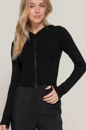 2 - way zip closure sweater hoodie cardigan - Women's sweater - SmartBuyApparel