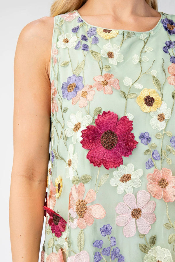 3d Floral Embroidered Sleeveless Mini Dress - | SmartBuyApparel
