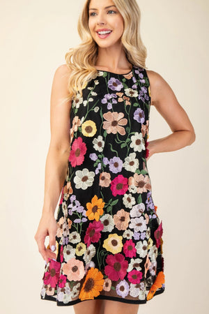 3d Floral Embroidered Sleeveless Mini Dress - | SmartBuyApparel
