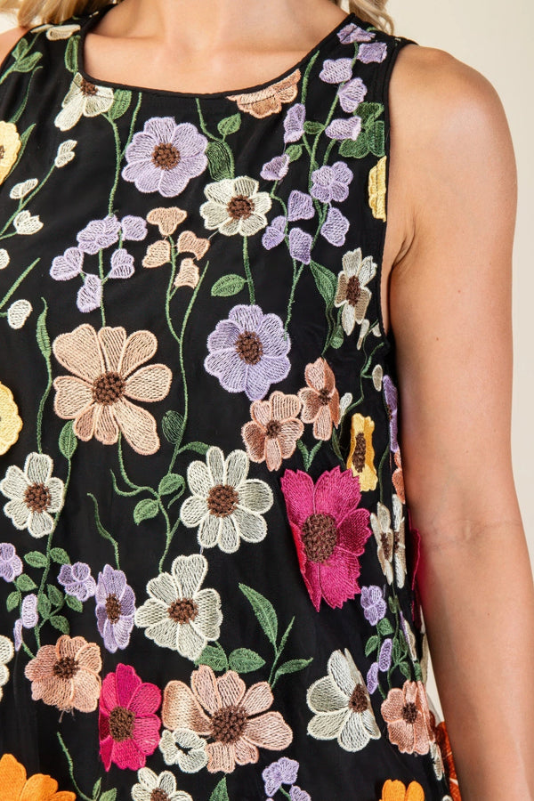 3d Floral Embroidered Sleeveless Mini Dress - | SmartBuyApparel