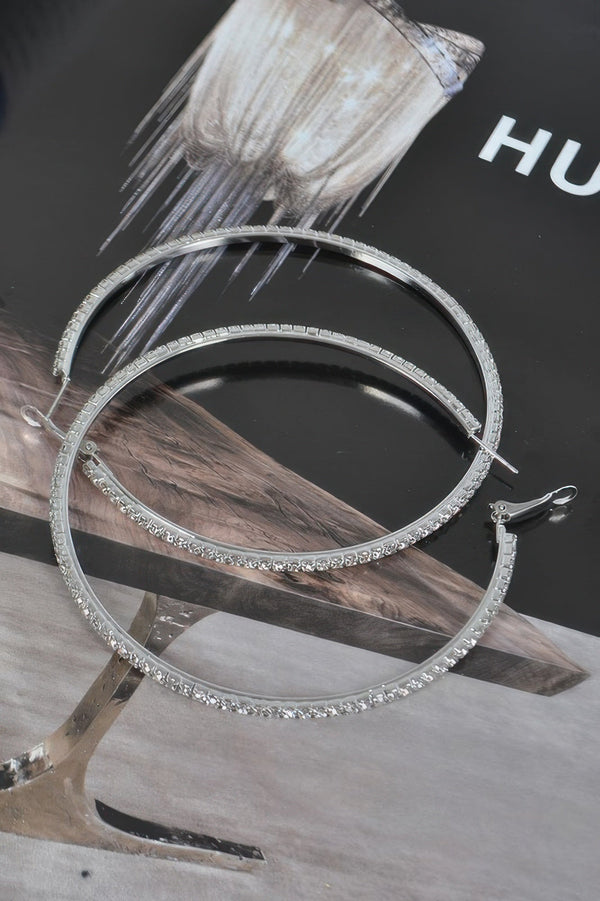 8cm Double Rhinestone Hoop Earrings - | SmartBuyApparel