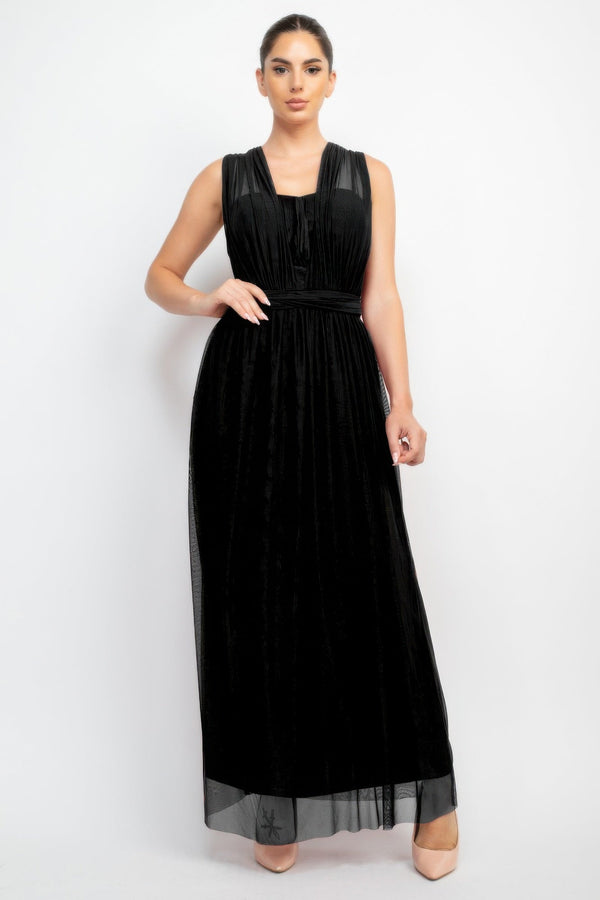 A - line Mesh Convertible Maxi Dress - Dress - SmartBuyApparel