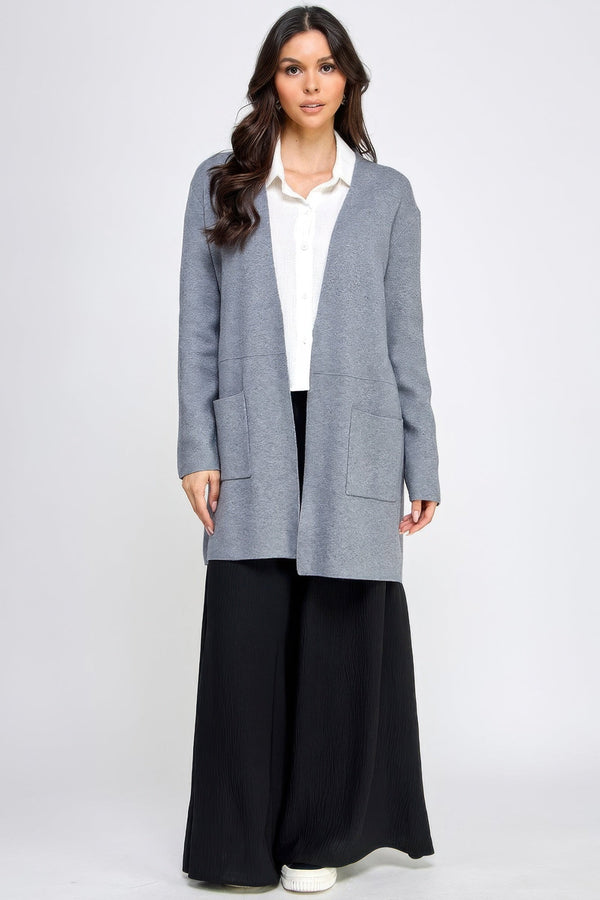 Basic Soft Long Line Open Front Sweater Cardigan - | SmartBuyApparel