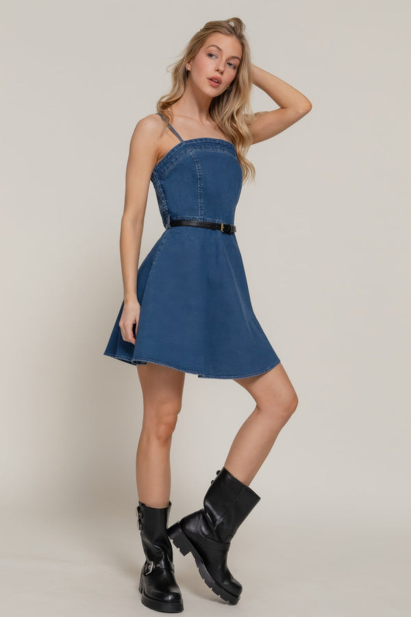 Belted Cami A - line Mini Dress - Dress - SmartBuyApparel