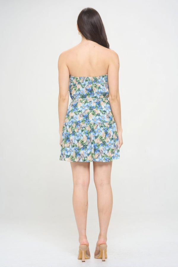 Berry Flower Ruffle Tube Top Mini Dress - Dress - SmartBuyApparel