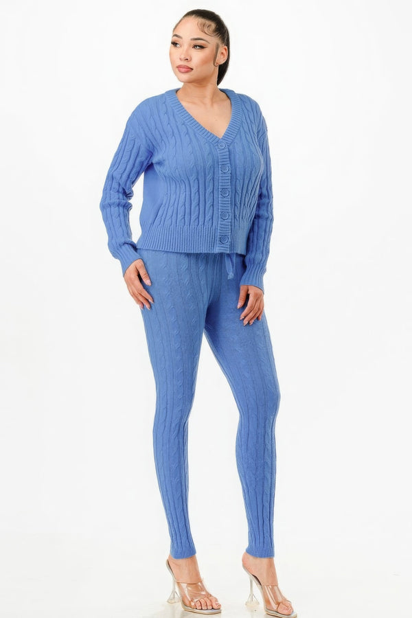 Cable Sweater Cardigan 2pc Set - | SmartBuyApparel