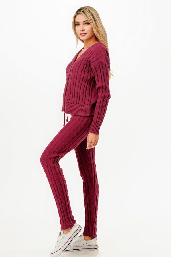 Cable Sweater Cardigan 2pc Set - | SmartBuyApparel