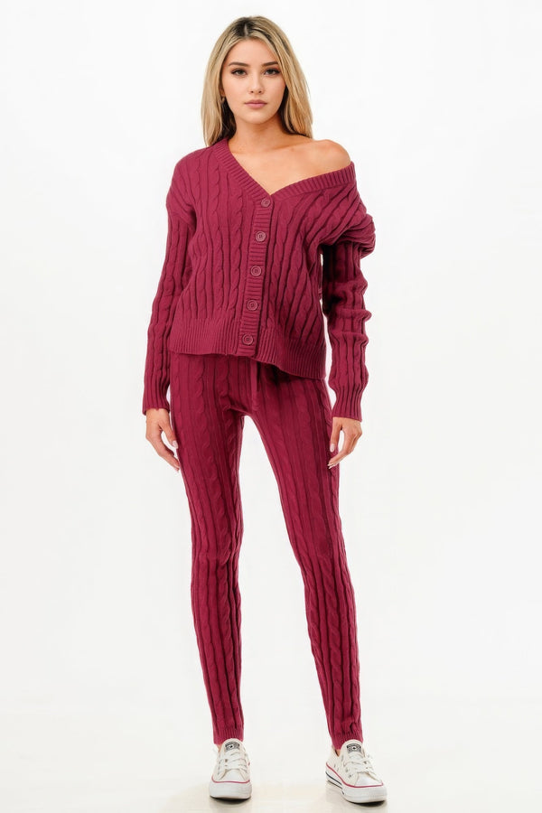 Cable Sweater Cardigan 2pc Set - | SmartBuyApparel