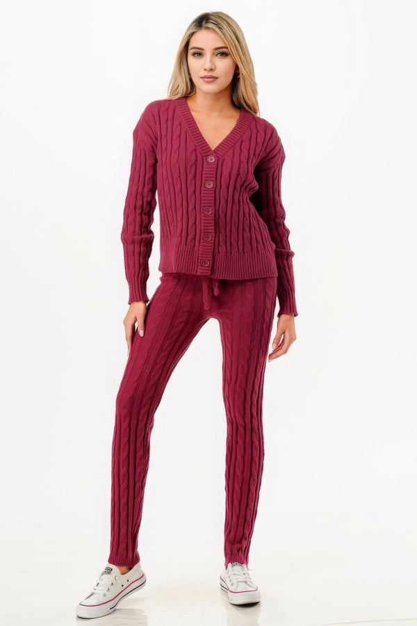 Cable Sweater Cardigan 2pc Set - | SmartBuyApparel