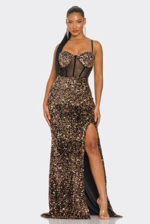 Cecily Teddy Velvet Corset Maxi Dress - SmartBuyApparel
