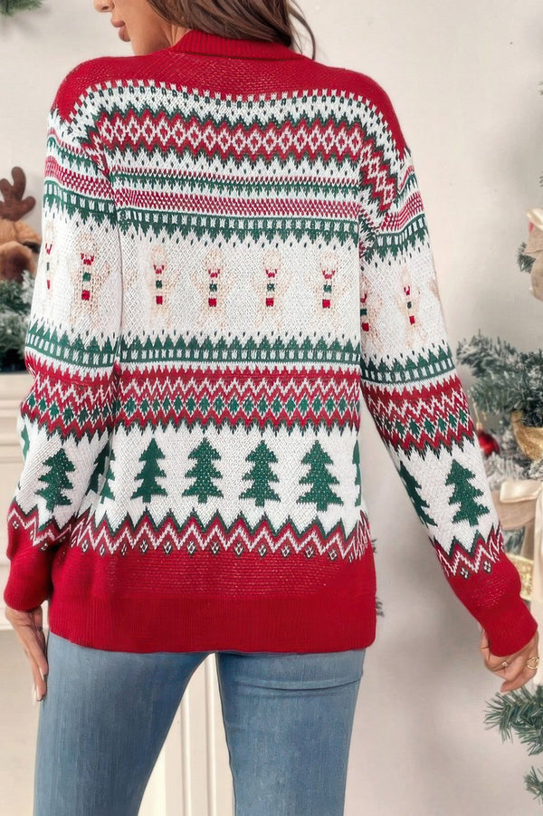 Christmas Print Knit Button Down Loose Cardigan - | SmartBuyApparel