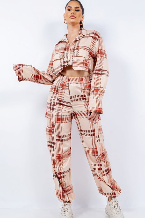 Cropped Shirt & Cargo Pants Set - Women's set - SmartBuyApparel