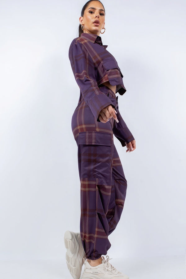 Cropped Shirt & Cargo Pants Set - Women's set - SmartBuyApparel
