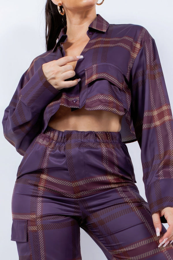 Cropped Shirt & Cargo Pants Set - Women's set - SmartBuyApparel