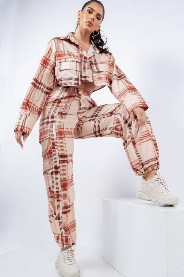 Cropped Shirt & Cargo Pants Set - Women's set - SmartBuyApparel
