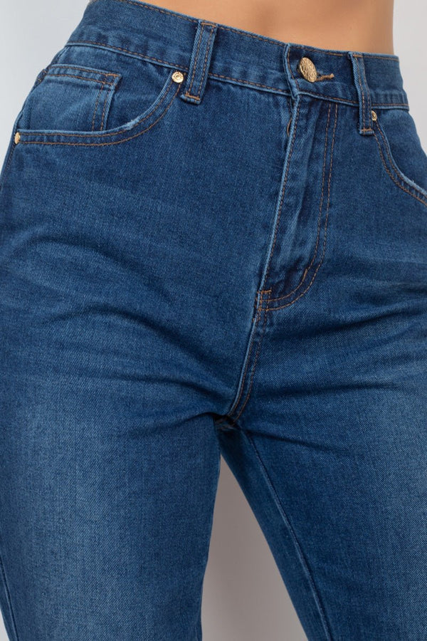 Cuffed - button Mom Jeans - Women's jeans - SmartBuyApparel