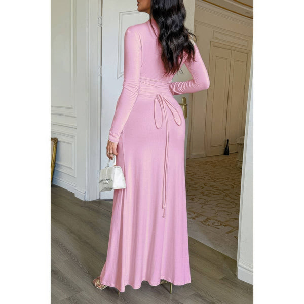 Curvy Slit Elegant Ruched Long Sleeve Dress - Dress - SmartBuyApparel
