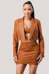 Diagonal Bralette With Cropped Blazer Jacket & Mini Skirt 3pcs Set