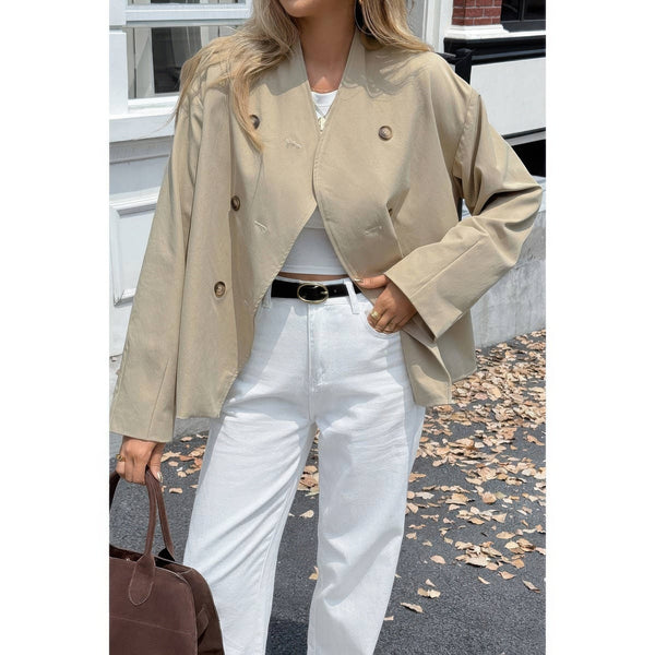 Double Breasted V - Neck Trench Long Sleeve Coat - Women's coat - SmartBuyApparel
