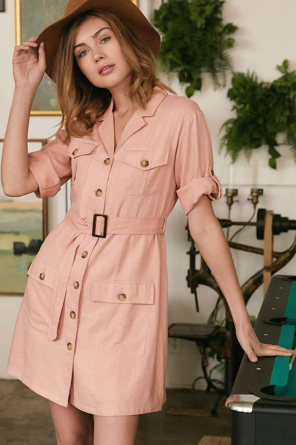 Drop Shoulder With Saist Tie Belted Dress - Dress - SmartBuyApparel
