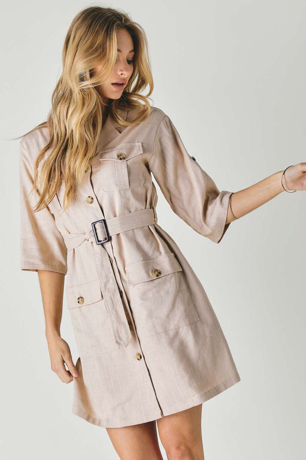 Drop Shoulder With Saist Tie Belted Dress - Dress - SmartBuyApparel