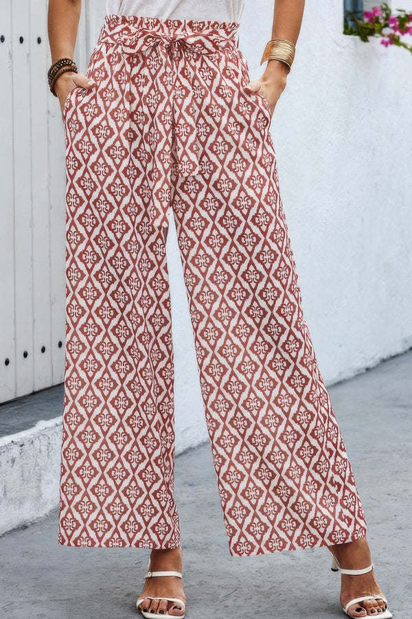 Elastic Waist Belt Pockets Wide Leg Pant - | SmartBuyApparel
