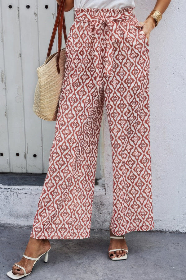 Elastic Waist Belt Pockets Wide Leg Pant - | SmartBuyApparel