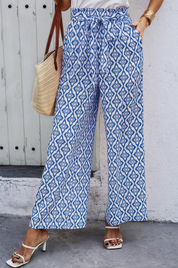 Elastic Waist Belt Pockets Wide Leg Pant - | SmartBuyApparel