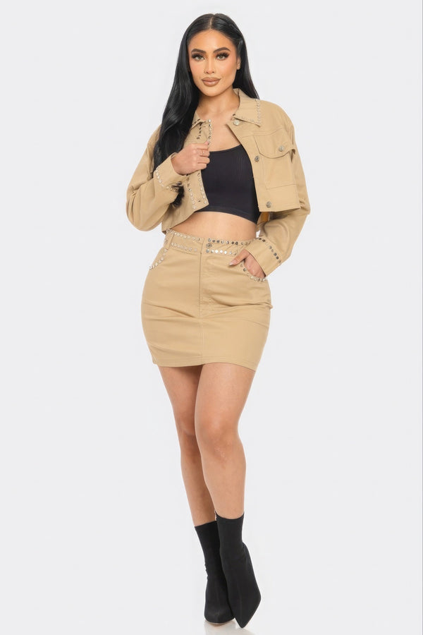Embroidered cropped shirt set - Set - SmartBuyApparel