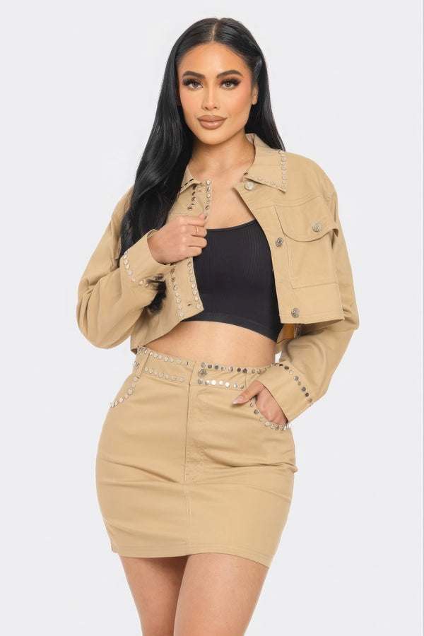 Embroidered cropped shirt set - Set - SmartBuyApparel