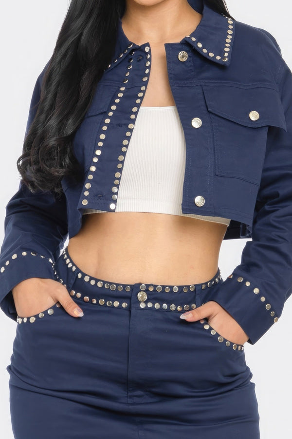 Embroidered cropped shirt set - Set - SmartBuyApparel