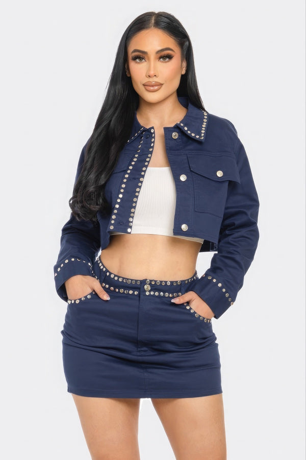 Embroidered cropped shirt set - Set - SmartBuyApparel