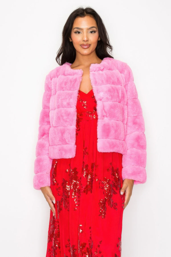 Faux Fur Buttoned Quilted Jacket - Women's jacket - SmartBuyApparel
