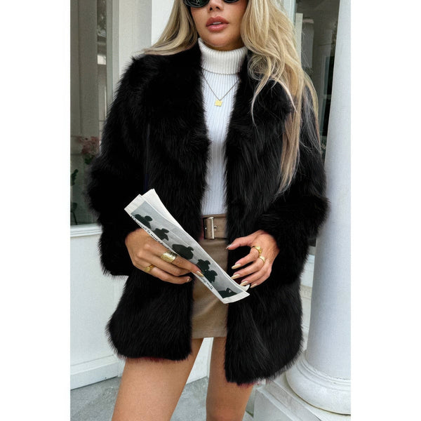 Faux Fur Fuzzy Fleece Lapel Open Front Coat - Women's coat - SmartBuyApparel