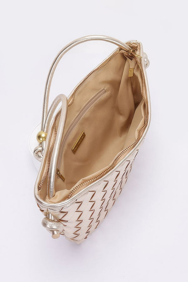 Faux Leather Braided Wrist And Shoulder Bag - | SmartBuyApparel