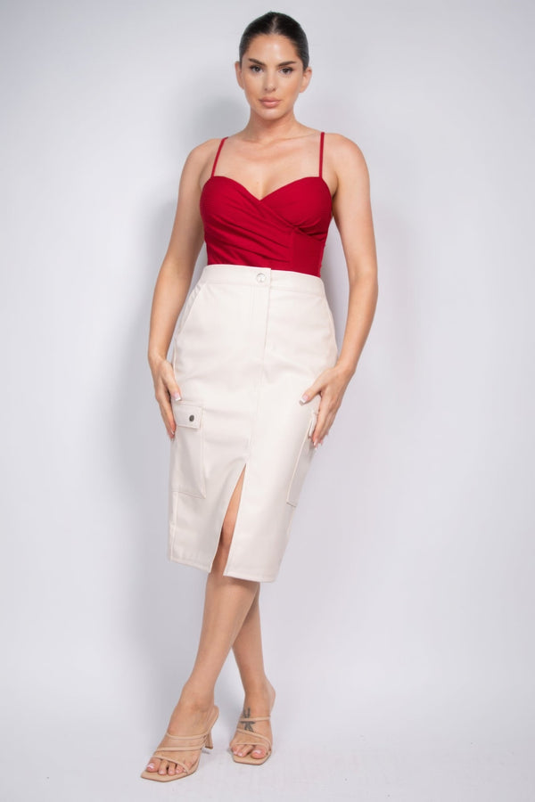 Faux Leather High - rise Cargo Skirt - Skirt - SmartBuyApparel