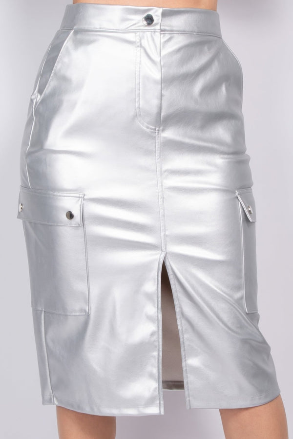 Faux Leather High - rise Cargo Skirt - Skirt - SmartBuyApparel