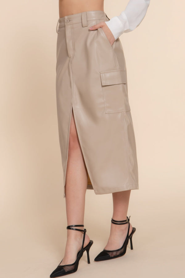 Faux Leather Midi Cargo Skirt - Skirt - SmartBuyApparel