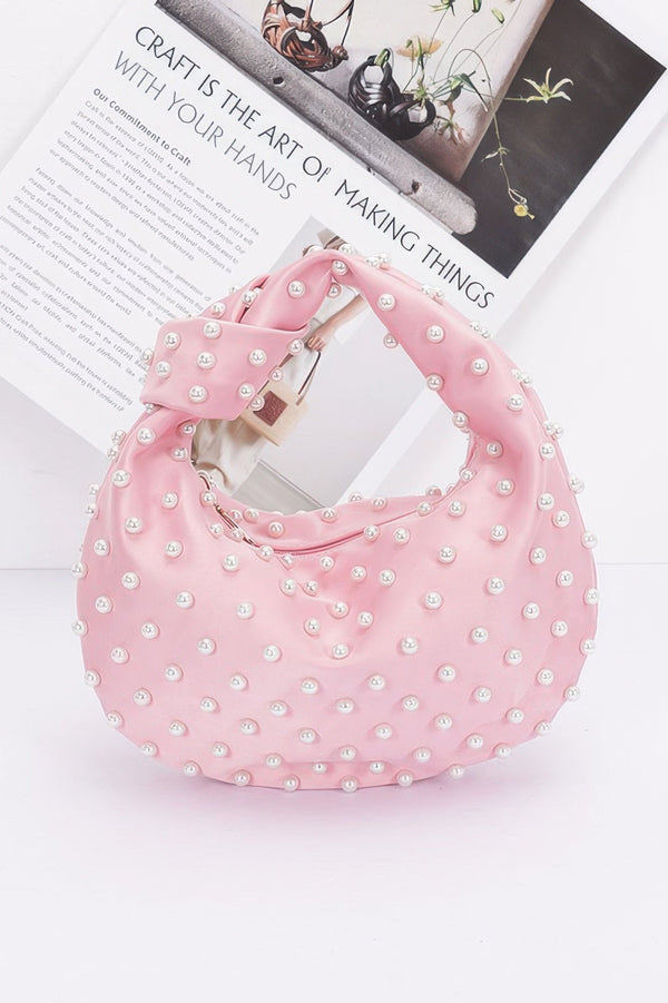 Faux Pearl Studded Satin Bag - | SmartBuyApparel