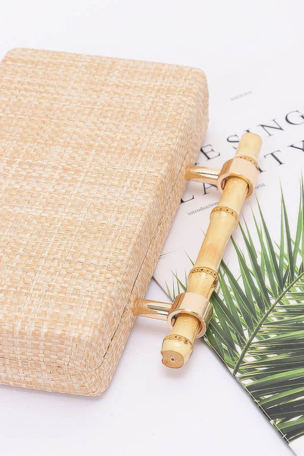 Faux Straw Bamboo Handle Case Bag - | SmartBuyApparel