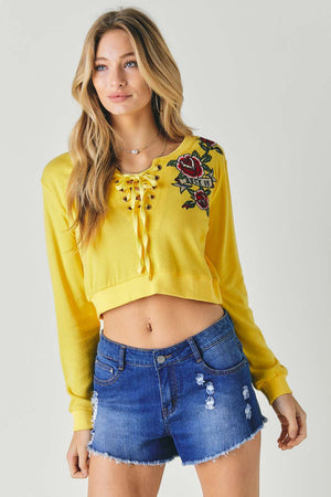 Floral Embroidered Cropped Sweatshirt - women's sweatshirt - SmartBuyApparel