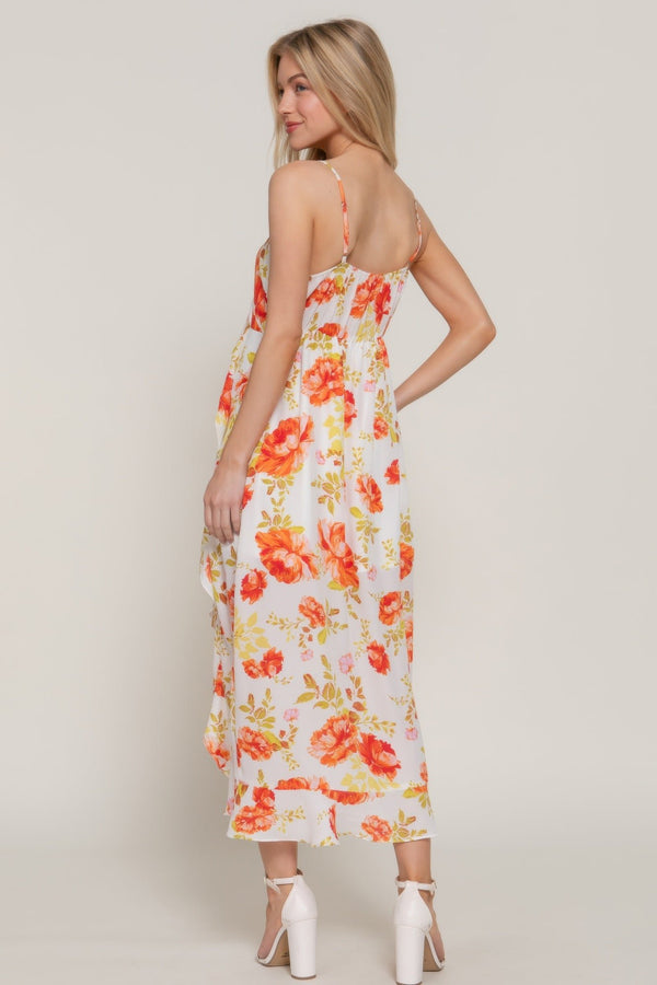 Floral Print Ruffle Slip Midi Dress - Dress - SmartBuyApparel