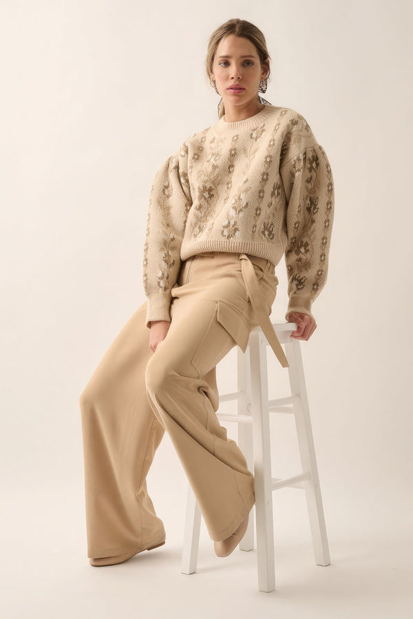 Floral Round Neck Long Sleeve Relax Fit Women's Sweater - Type: Women's sweater - SmartBuyApparel