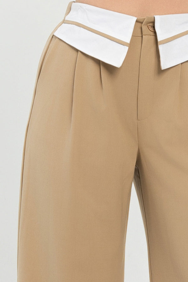 Front Button Fold - over Inside Zipper Pants - Women's Pants - SmartBuyApparel