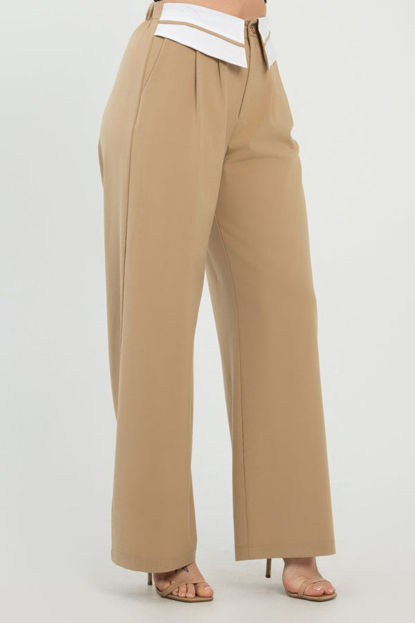 Front Button Fold - over Inside Zipper Pants - Women's Pants - SmartBuyApparel
