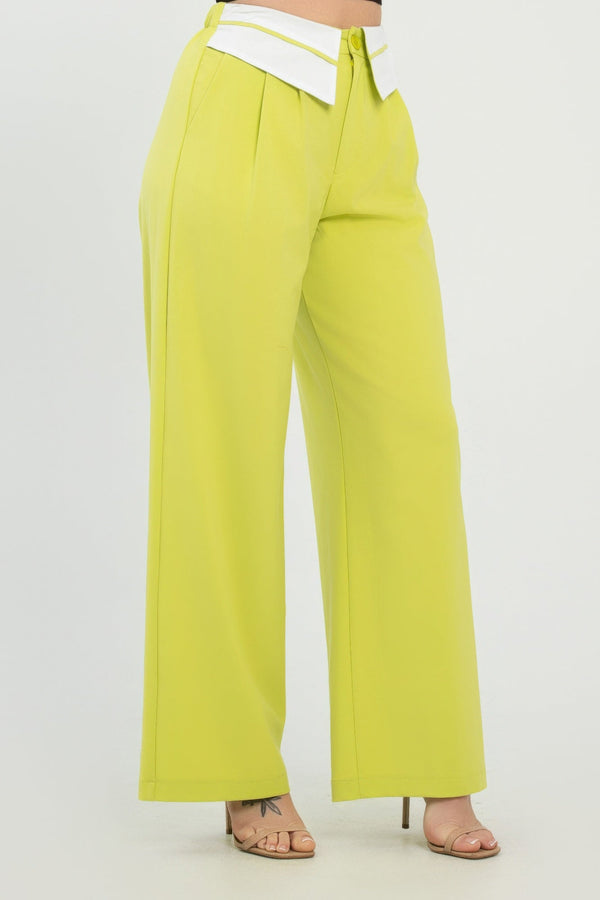Front Button Fold - over Inside Zipper Pants - Women's Pants - SmartBuyApparel