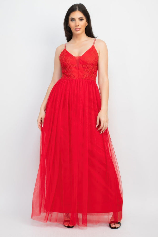 Glittered Straps Mesh Tulle Maxi Dress - Dress - SmartBuyApparel