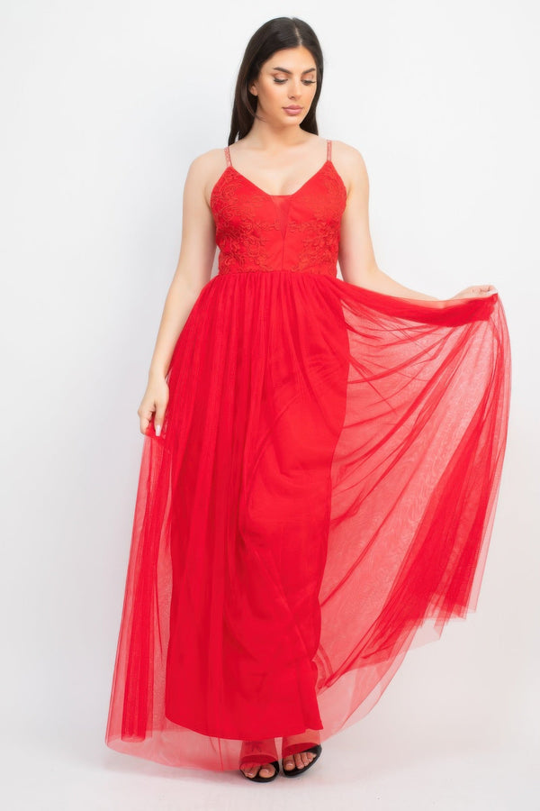 Glittered Straps Mesh Tulle Maxi Dress - Dress - SmartBuyApparel