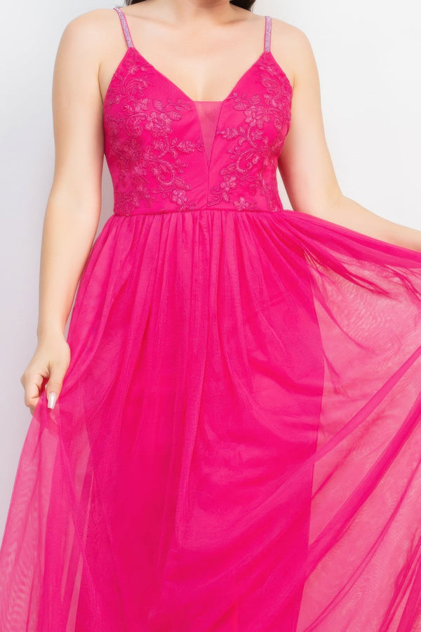 Glittered Straps Mesh Tulle Maxi Dress - Dress - SmartBuyApparel